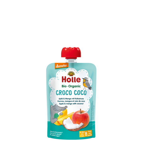 Holle bio bébiétel tasakos püré Croco Coco Alma mangó kókuszdió